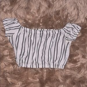 Black and white off the shoulder crop top